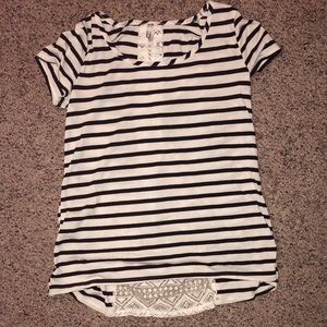 Striped button back lace back shirt